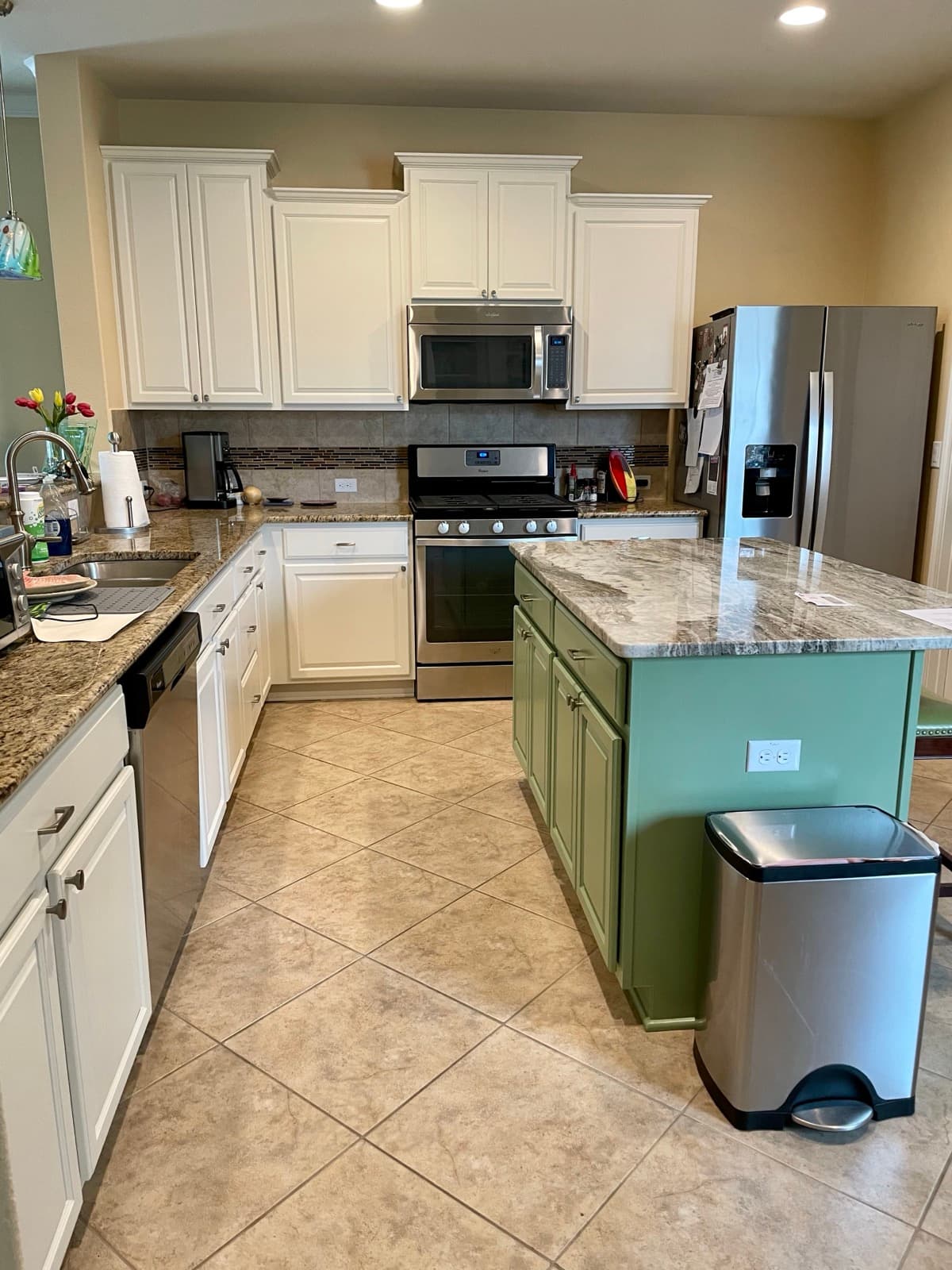 Kitchen with colorful island